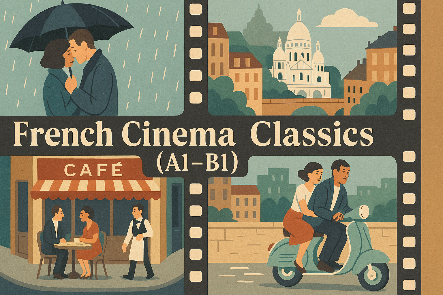French cinema classics — learn French through movies with A1–B1 phrases