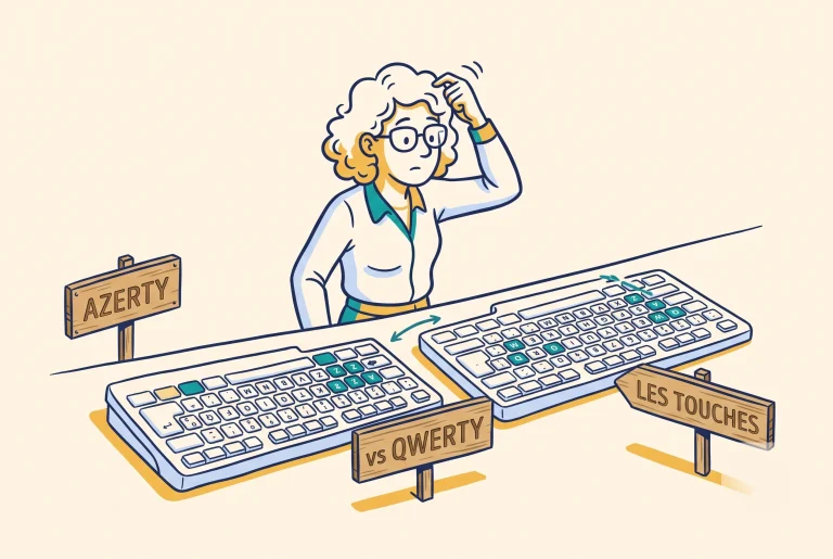 Illustration comparing AZERTY and QWERTY French keyboards