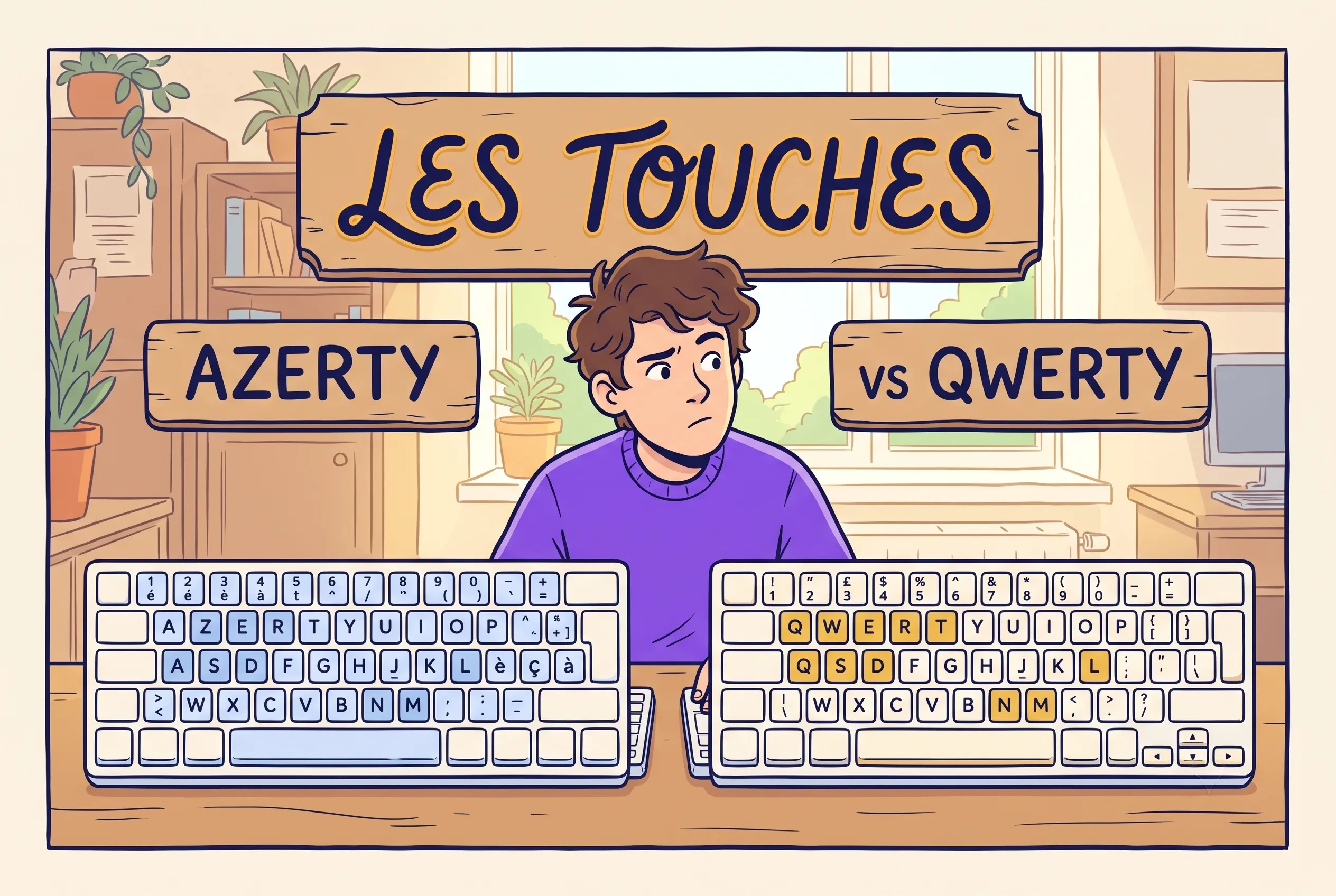 Illustration comparing AZERTY and QWERTY French keyboards