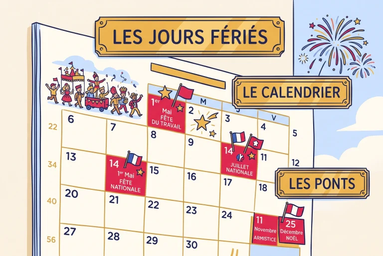 Illustration of French public holidays explained on a calendar