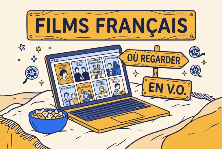 Illustration of French movies to learn French on Amazon Prime Video on a laptop