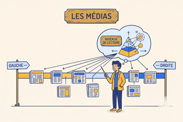 Illustration of French news websites and their political leanings from left to right