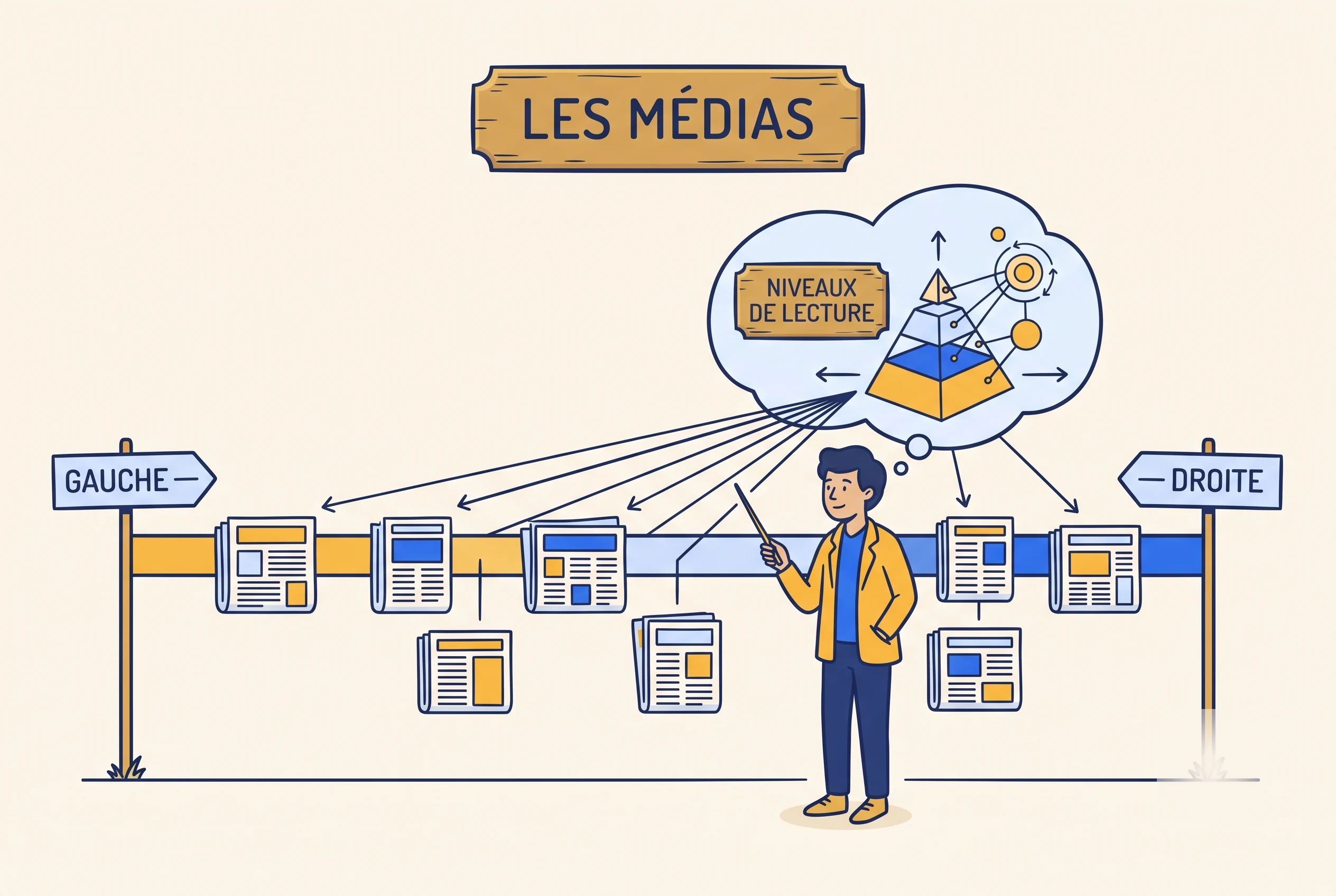 Illustration of French news websites and their political leanings from left to right