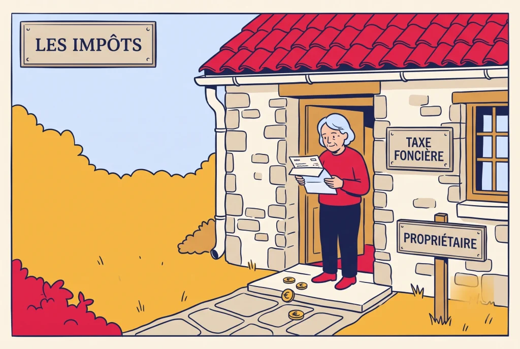 Illustration of French property taxes and taxe fonciere for a homeowner