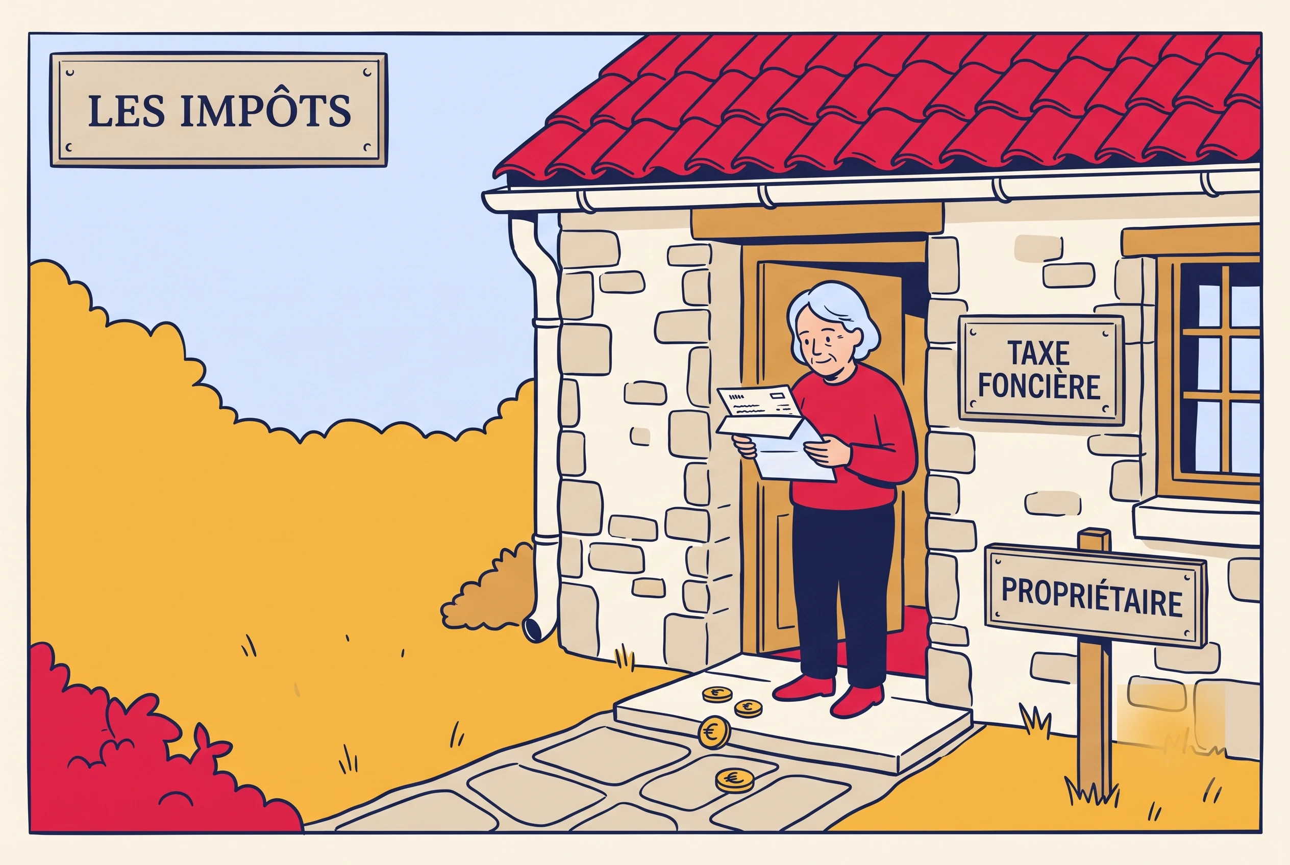 Illustration of French property taxes and taxe fonciere for a homeowner