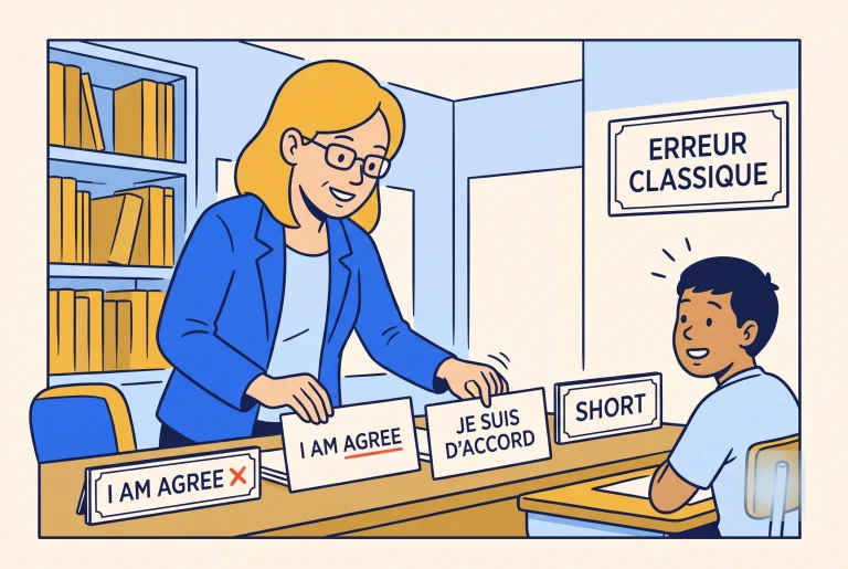 Illustration of the I am agree French mistake corrected to je suis d'accord