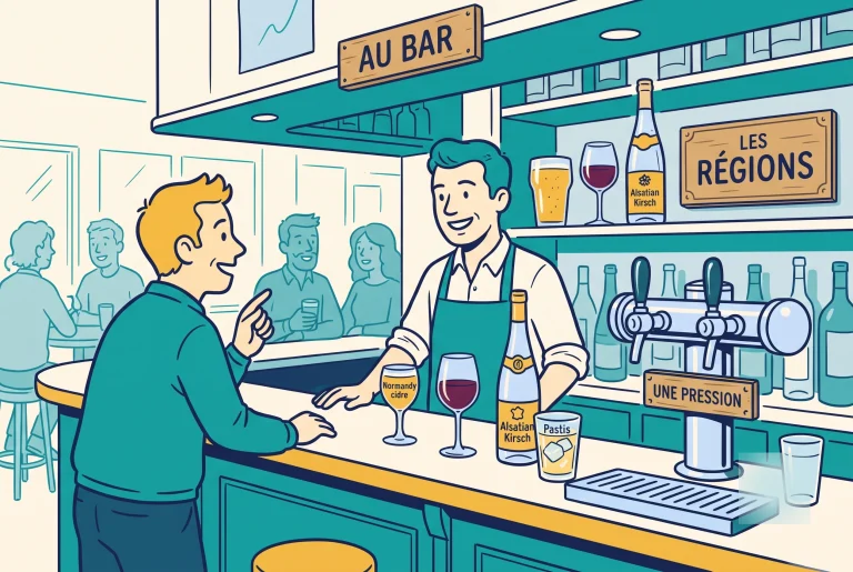 Illustration of ordering drinks in French bars with regional drinks