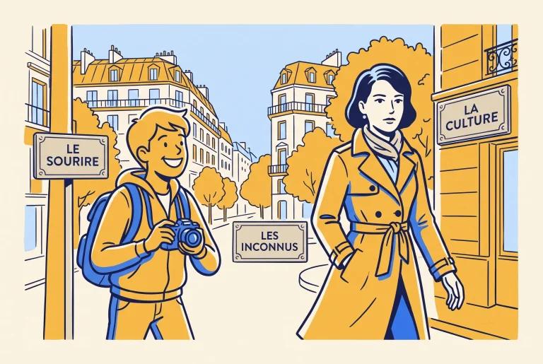 Illustration of why French people do not smile at strangers, a cultural guide