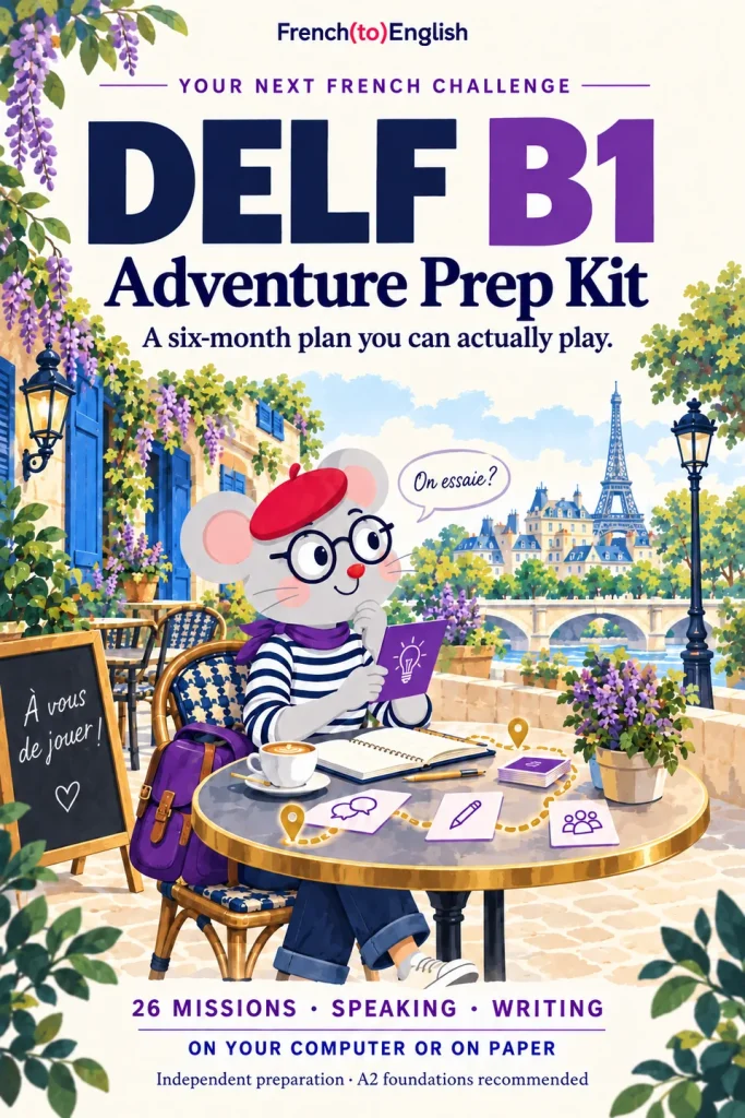 DELF B1 Adventure Prep Kit — illustrated cover with Margaux