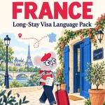 Long-Stay Visa Language Pack · US citizens — illustrated cover with Margaux