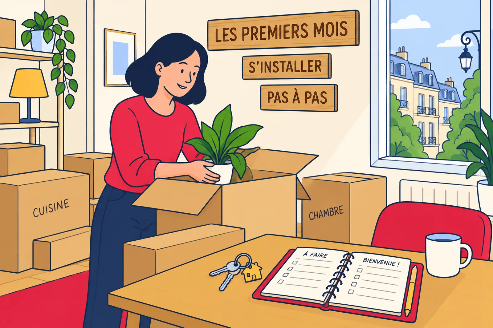 A newcomer arranges the first three months in France on a planning board.